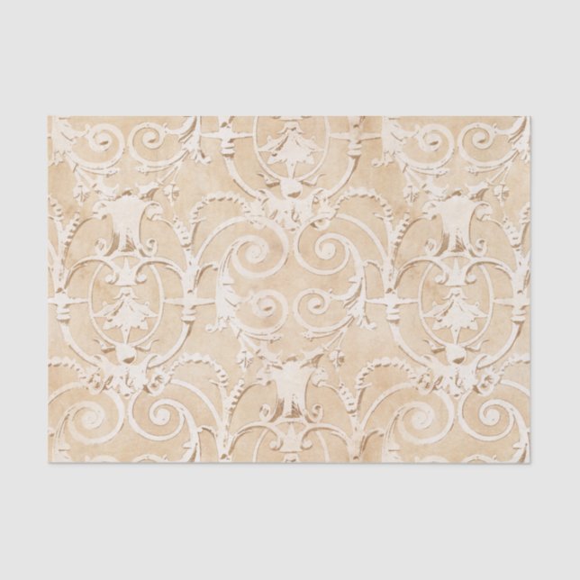 Vintage Taupe and White Damask Tissue Paper (Front)