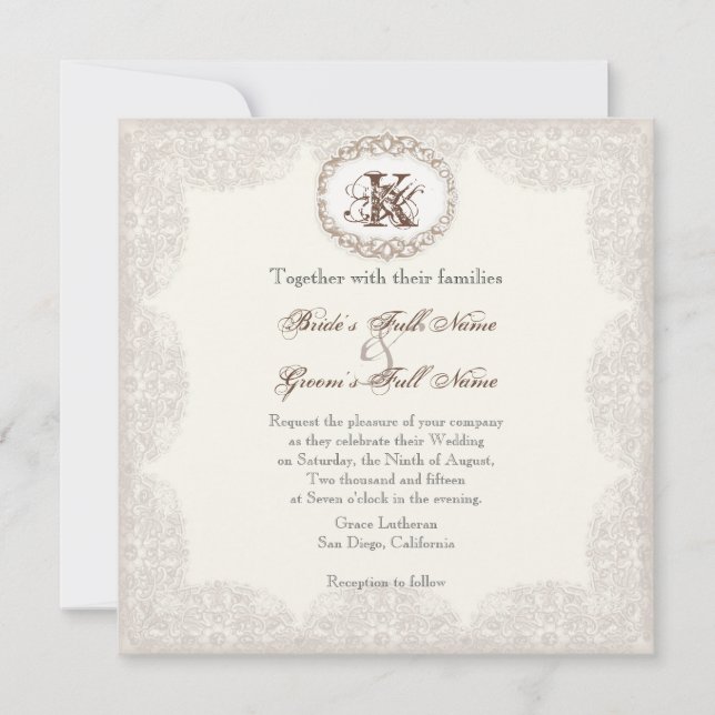 Vintage Taupe Gold Lace - Wedding Invitation (Front)