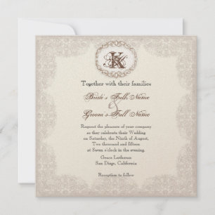 Vintage Taupe Gold Lace - Wedding Invitation