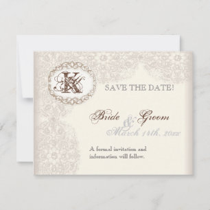 Vintage Taupe Lace - Save the Date Card