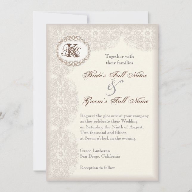 Vintage Taupe Lace - Wedding Invitation (Front)