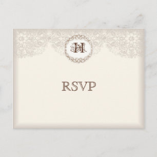 Vintage Taupe Lace - Wedding Response Postcard