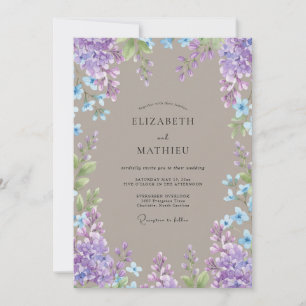 Vintage Taupe Periwinkle Wisteria Wedding Invitation