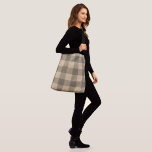 VINTAGE TAUPE TAN BROWN PLAID CHECK CROSSBODY BAG