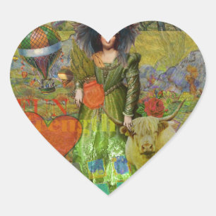 Vintage Taurus Classic Woman Portrait Gothic Art Heart Sticker