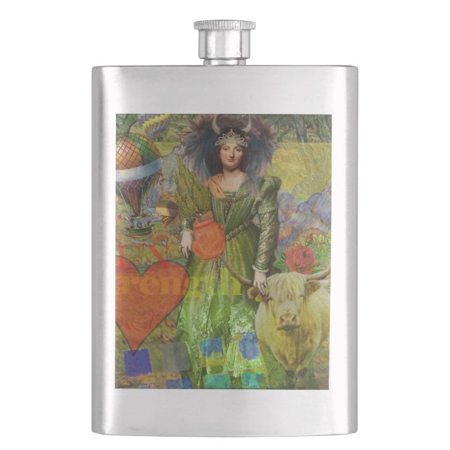 Vintage Taurus Classic Woman Portrait Gothic Art Hip Flask (Front)