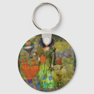 Vintage Taurus Classic Woman Portrait Gothic Art Key Ring