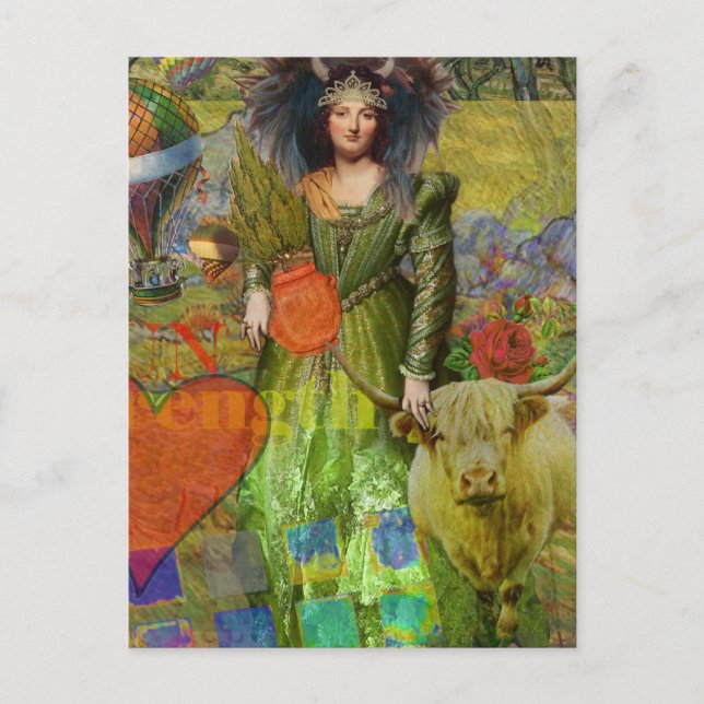 Vintage Taurus Classic Woman Portrait Gothic Art Postcard (Front)