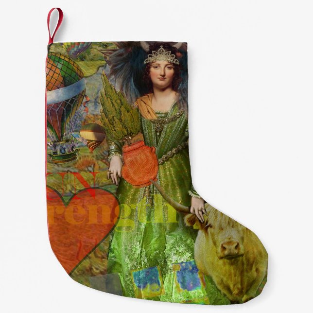 Vintage Taurus Classic Woman Portrait Gothic Art Small Christmas Stocking (Front)