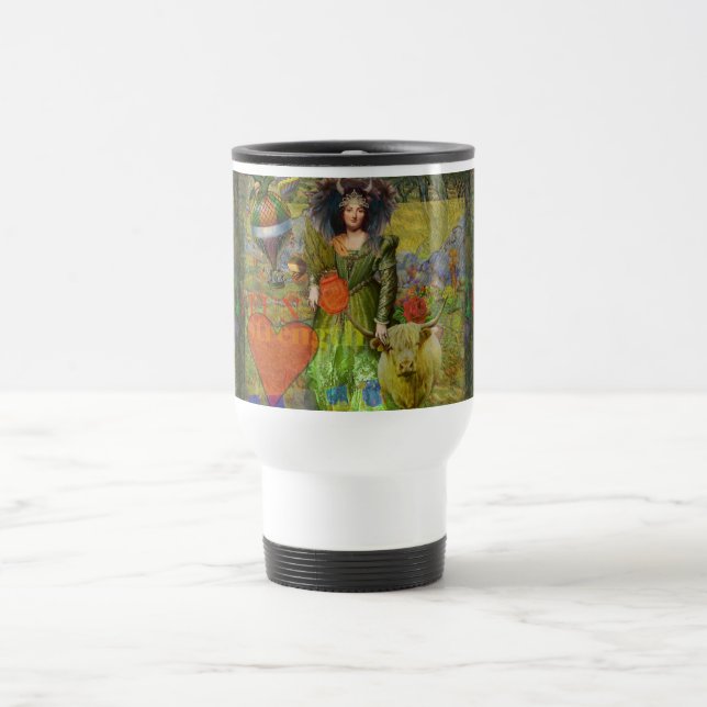 Vintage Taurus Classic Woman Portrait Gothic Art Travel Mug (Center)