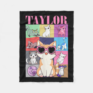 Vintage Taylor First Name Personalised Cat Birthda Fleece Blanket