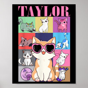 Vintage Taylor First Name Personalised Cat Birthda Poster