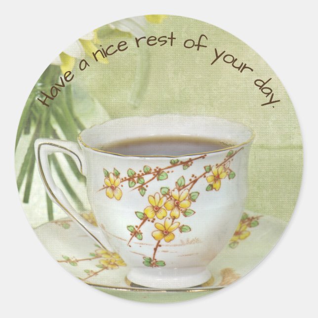 vintage tea cup classic round sticker (Front)