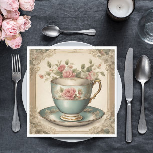Vintage Tea Cup Floral Bridal Shower Tea Party  Napkin