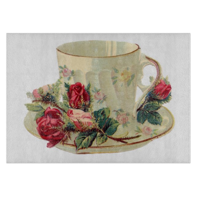 Vintage Tea Cup With Roses Cutting Board (Front)