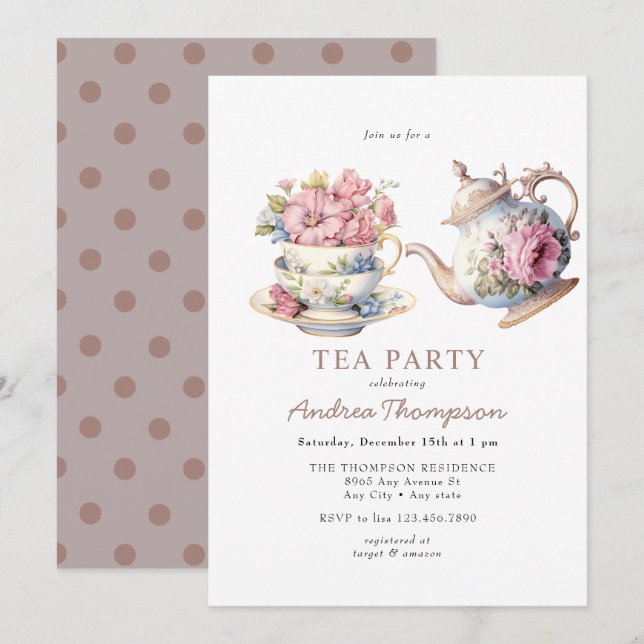 Vintage Tea | Flowers Tea Party Invitation (Front/Back)