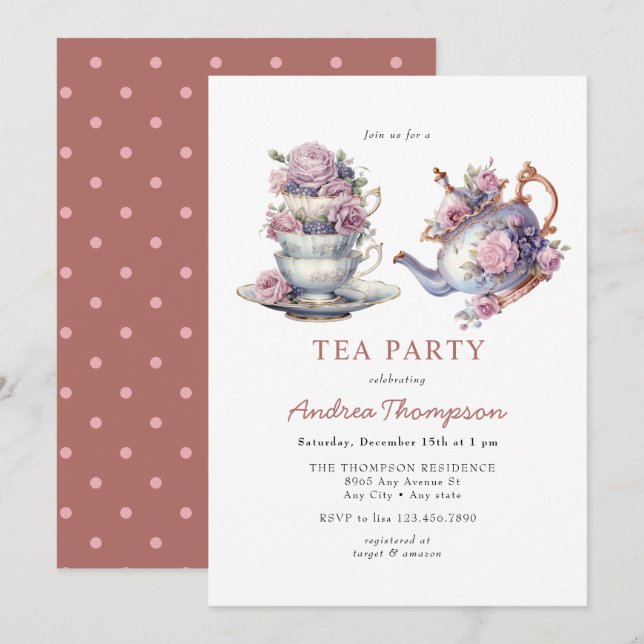 Vintage Tea | Flowers Tea Party Invitation (Front/Back)