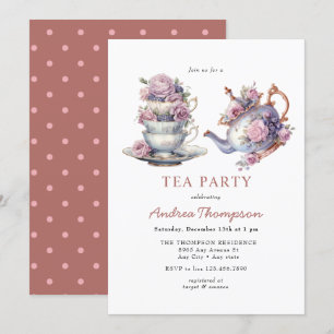 Vintage Tea   Flowers Tea Party Invitation