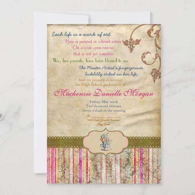 Vintage Tea Graduation Invitation (Front)