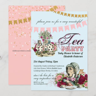 Vintage Tea Party BABY SHOWER Alice In Wonderland Invitation