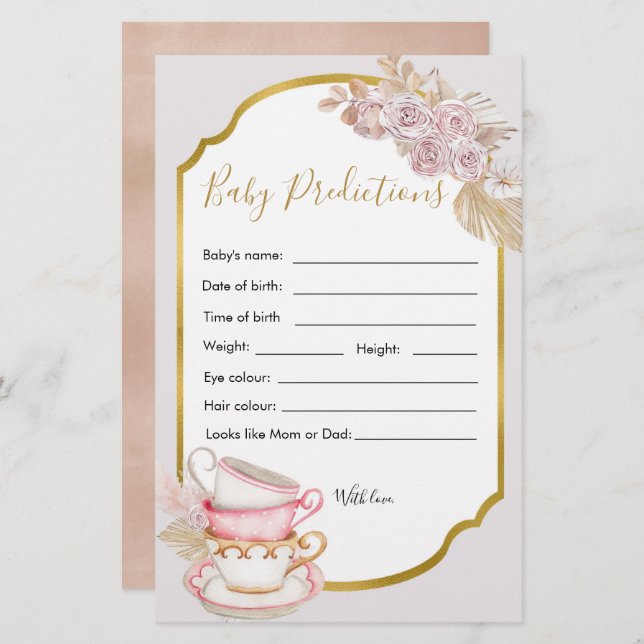 Vintage Tea Party Baby Shower Baby Prediction (Front/Back)