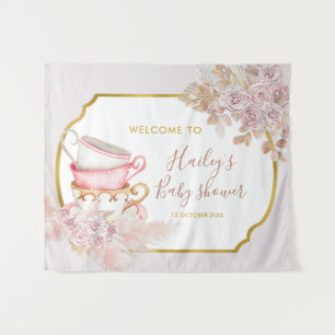 Vintage Tea Party Baby Shower Backdrop Tapestry