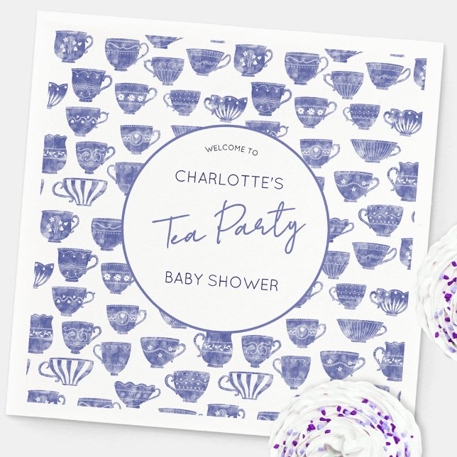 Vintage Tea Party Baby Shower Teacup Napkin (Baby shower tea party personalized name custom text paper napkins)