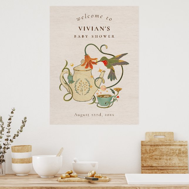 Vintage Tea Party Baby Shower Welcome Poster (Kitchen)