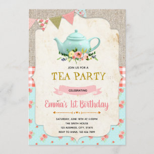 Vintage tea party birthday invitation