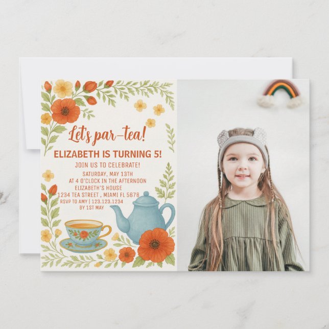 Vintage Tea Party Birthday Invitation with Elegant (Front)