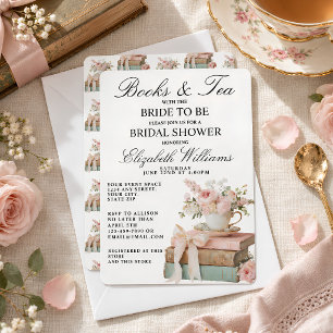 Vintage Tea Party Books & Tea Bridal Shower Invitation