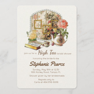 Vintage Tea Party Bridal Birthday Teacup Floral Invitation