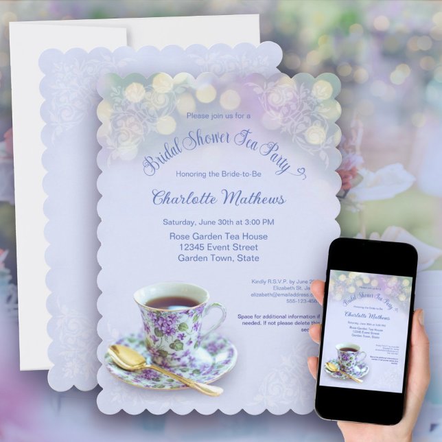 Vintage Tea Party Bridal Shower Blue  Invitation (Vintage Tea Party Bridal Shower Blue Invitation)