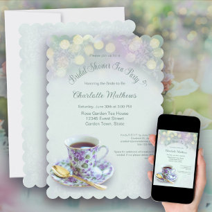 Vintage Tea Party Bridal Shower Green Invitation