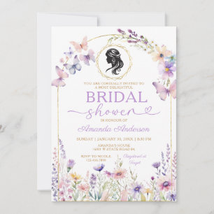 Vintage Tea Party Bridal Shower Purple Wildflowers Invitation