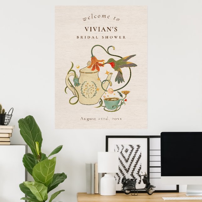 Vintage Tea Party Bridal Shower Welcome Poster (Home Office)