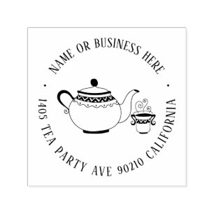 Vintage Tea Party Business Name and Return Address Self-inking Stamp