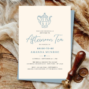 Vintage Tea Party Dusty Blue Bridal Shower Invitation