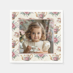 Vintage Tea Party Girl Birthday Photo Napkin
