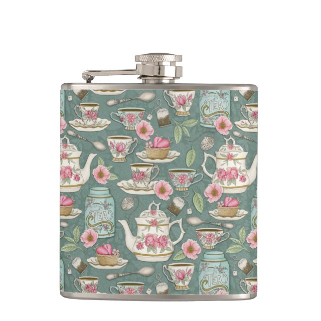 Vintage Tea Party Hip Flask (Front)
