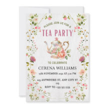 Vintage Tea Party Invitation with Floral Frame
