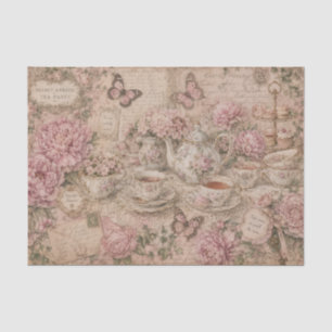 Vintage Tea Party Pink Peonies Handwritten Letters Tissue Paper
