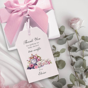 Vintage Tea Party Pink Roses Baby Shower Tea Favou Gift Tags