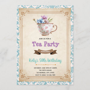 Vintage tea party theme invitation