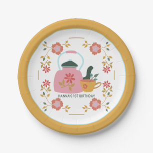 Vintage Tea Party Yellow Birthday Paper Plate