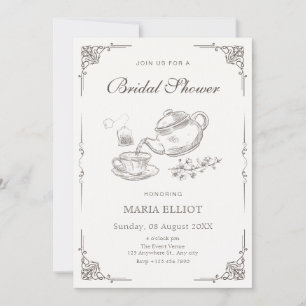 Vintage tea pot bridal shower invitation