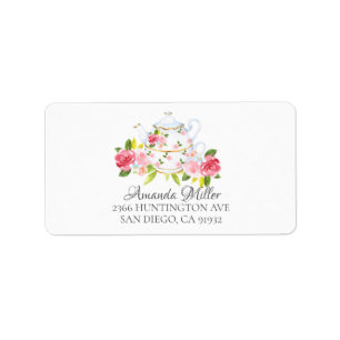 Vintage Tea Pot Floral Return Address Label