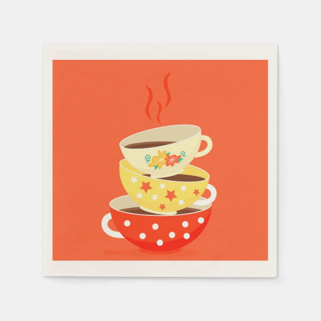 Vintage tea retro tea cups whimsical art napkin (Front)