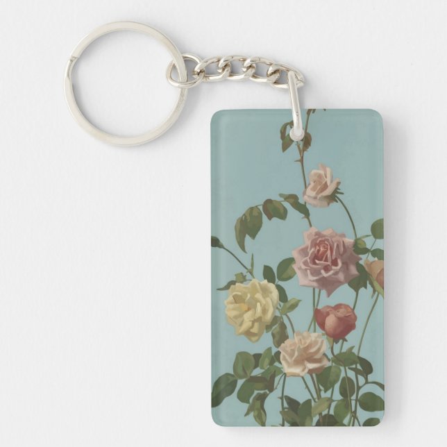 Vintage Tea Rose and Blush Roses Key Ring (Front)