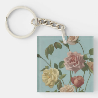 Vintage Tea Rose and Blush Roses Key Ring